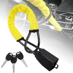 Steering Wheel Lock, Seat Belt Lock, Anti-Thelf Car Device, Car Theft Prevention for Car Security, Fit Most Cars Vehicle SUV Truck Golf Cart (Yellow)