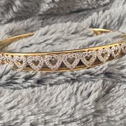 14 karat gold-plated heart diamond bangle bracelet