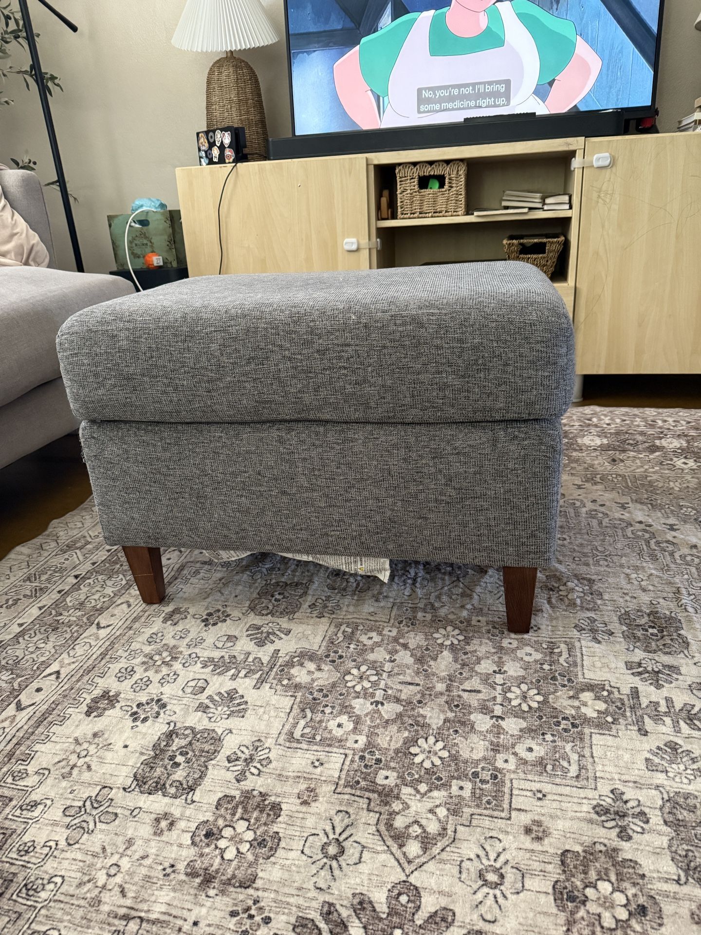 Gray Upholstered Ottoman