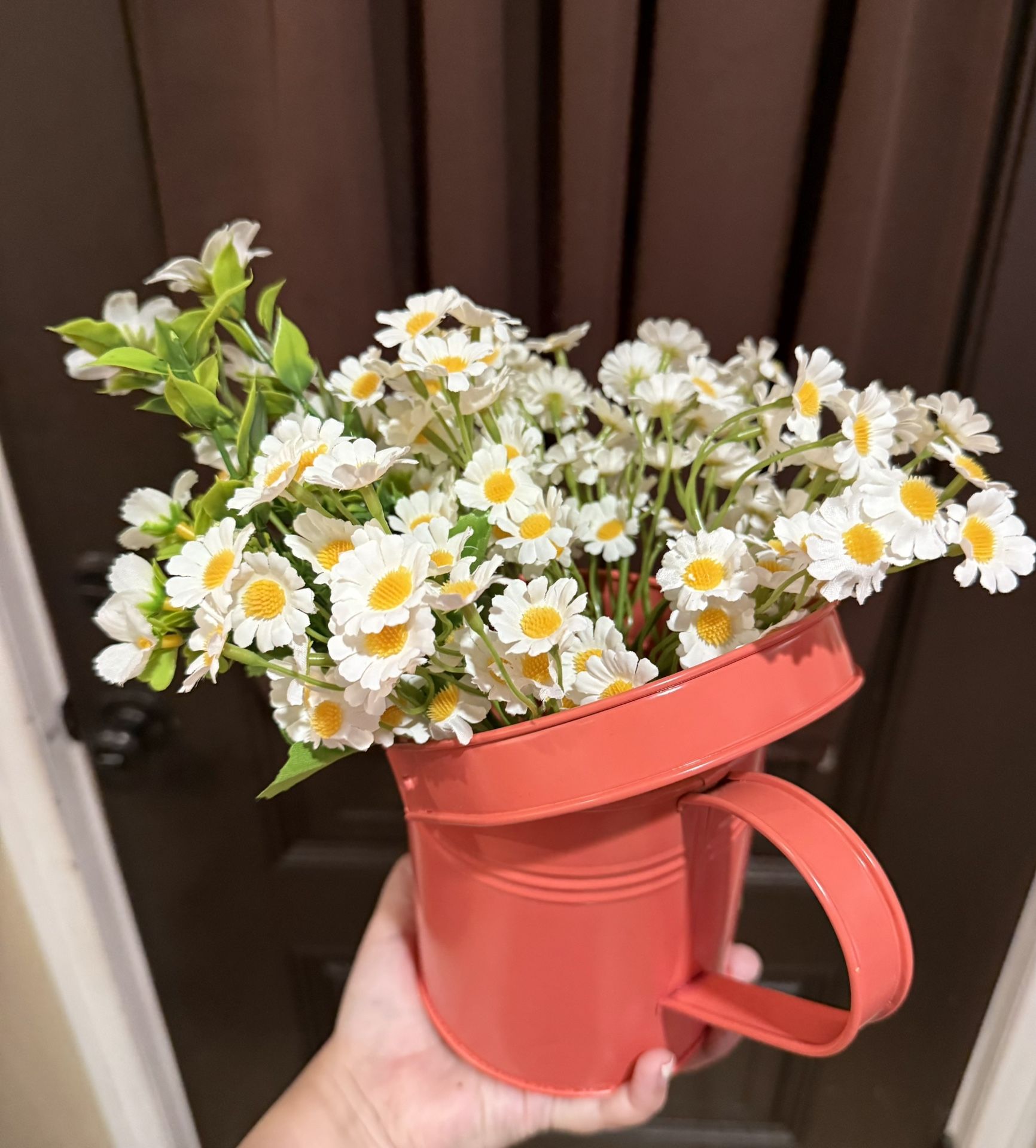 Artificial Daisies and Water Pails