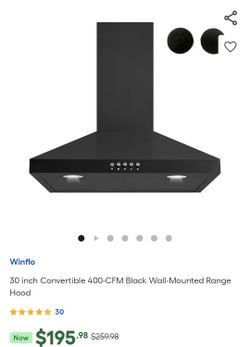 NEW 30” Winflo Wall Mount Black Stainless Steel Range Hood 400 CFM – Kitchen Vent Hood – open box