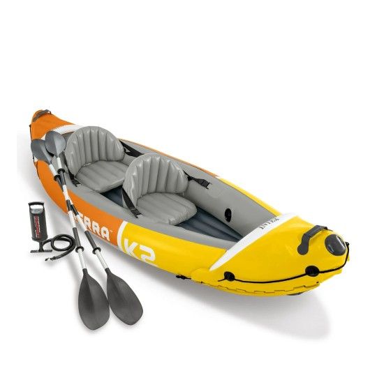 Intex Sierra K2 2-Person Inflatable Blow Up Fishing Kayak with Accessory Kit Oars and Hand Pump