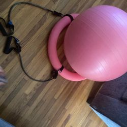 Pink Yoga Excercise Ball With Stretch Bands