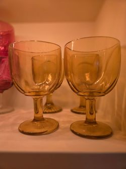 Vintage Amber Bartlett Collins Goblets - MCM Glassware (Set of 4)
