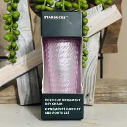 Starbucks pink soft-touch chain link cold cup keychain/ornament