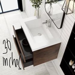 Read ENTIRE AD B4 Messaging - Floating Bathroom wood wall mount vanity with white sink 30 in new in box 2 available 