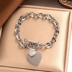 Silver Heart Chain Bracelet