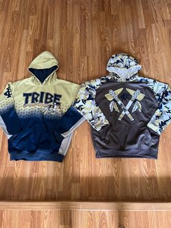 Two custom athletic performance hoodies. Size L and XL