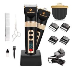 PettingPal Dog Grooming Clippers Heavy Duty Low Noise Dog Shaver 2 in 1 with Small Trimmer Blade Professional Quiet Rechargeable Cordless Electric Hai