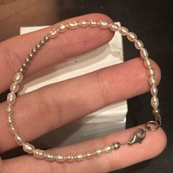 Pink & silver 925 pearl bracelet