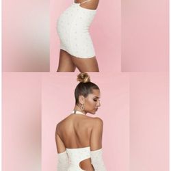 Oh Polly White Pearl Dress With Sleeves 