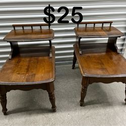 Pair Of Vintage Solid Wood Step End Tables