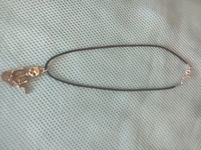 Skeleton Playing Guitar Pendant On Silver Chain 