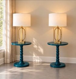 Free Delivery! 2 Gold Metal Table Lamps with Accent Tables