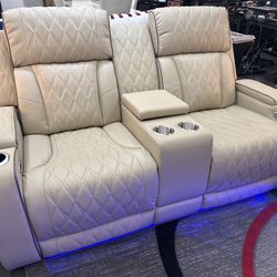 New Beige Power 2pc Living Room Recliner Sofa set