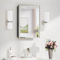 16 x 24 in Brushed Nickel Medicine Cabinet with Mirror, Aluminum #3273E R4