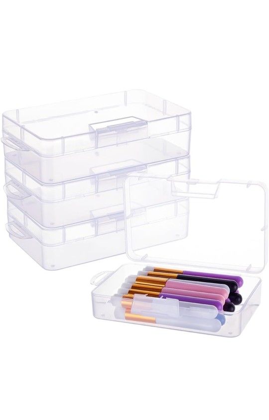 BENECREAT 4 Pack 5.5x3.35x1.5 Large Clear Plastic Box Container Clear Storage Organizer with Hinged Lid