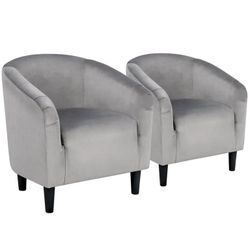 Barrel Chairs, Furry Accent Chairs with Soft Padded Armrest for Living Room Bedroom Waiting Room Office, Set of 2, Gray