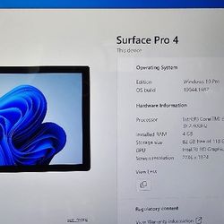 Microsoft Surface 4 Pro 4GB RAM, 118GB SSD Windows 10, NEEDS BATTERY