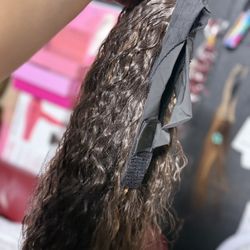 Brown Highlight Headband Wig – 26” Long Curly Synthetic Wig