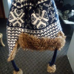 Dark Blue And White And Brown Winter Hat Large 