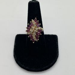 LADIES RING 14KT YELLOW GOLD, 9.5 GRAMS, 7” SIZE, NATURAL DIAMONDS & RUBY