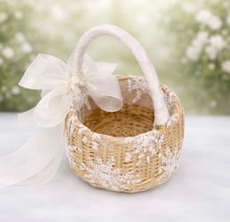 Lace Flower Girl Basket, Wrapped Handle, Boho Wedding Decor