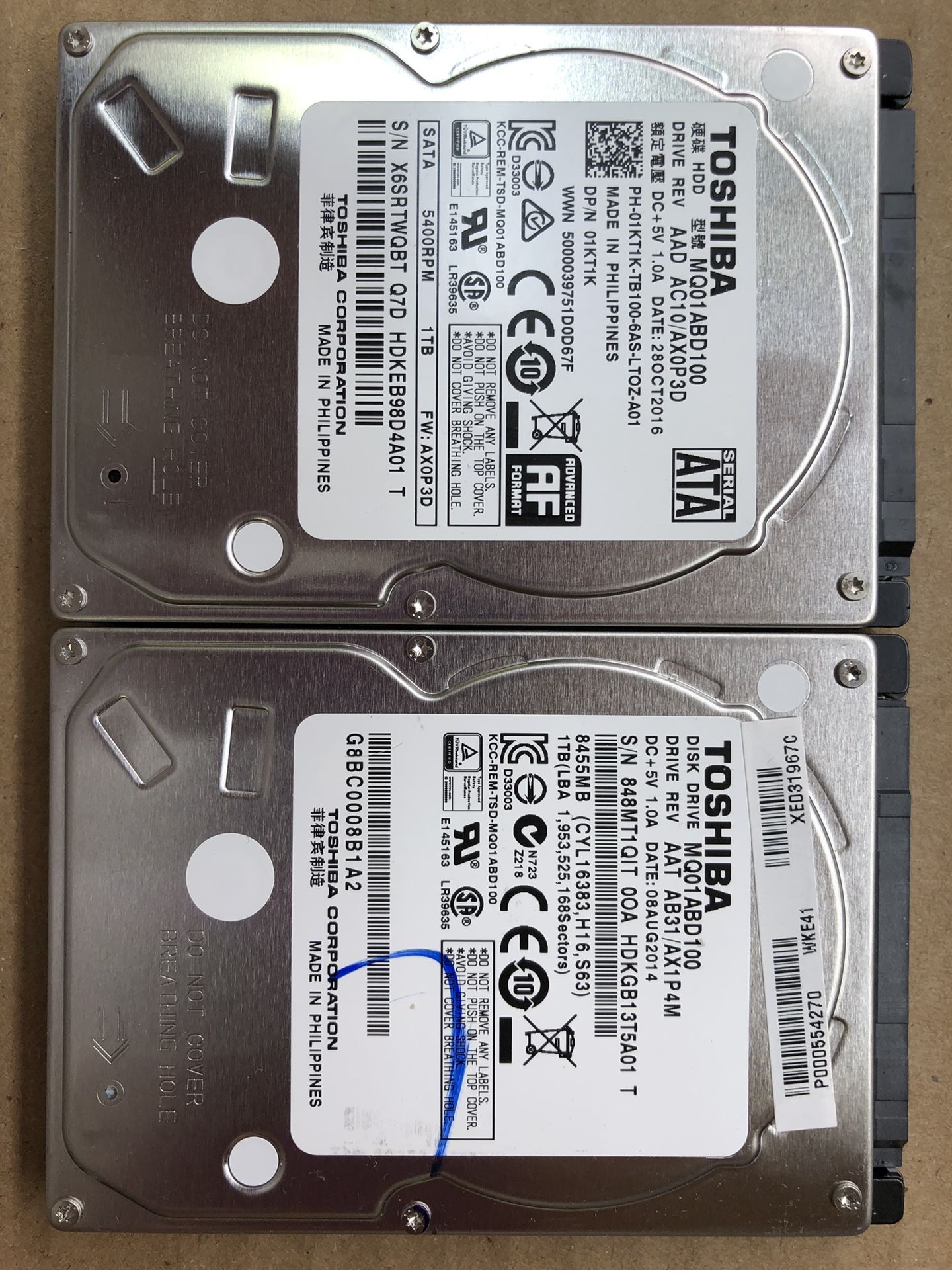 2x 1Tb Hard Drives 2.5” LAPTOP OR DESKTOP SATA FORMATTED PC OR MAC