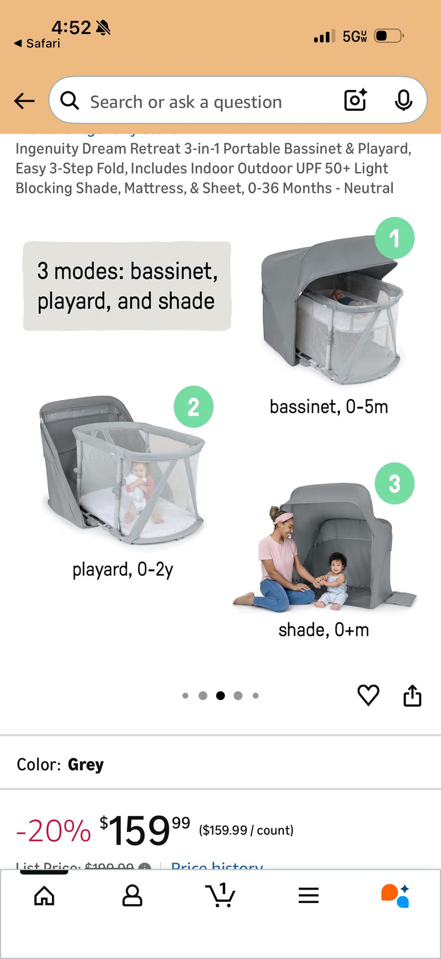 Ingenuity 3 in 1 portable bassinet and playard