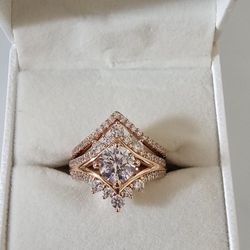 Rose Gold Over Silver engagement Wedding promise Ring 