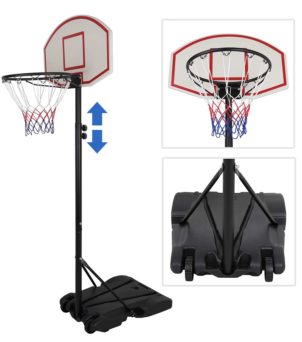 ZENY Portable Basketball Hoop Backboard System Stand and Rim for Kids Youth w/Wheels Adjustable Height 5.4ft - 7ft Indoor Outdoor Basketball Goal Gam