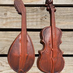 Vintage Cast Metal Violin And Mandolin Wall Decor