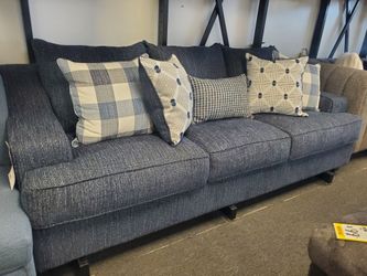 Blue Woven Fabric 3-Seat Sofa