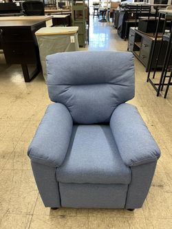 Kids Recliner Sofa Chair with Pillow Top Armrest and Footrest - Linen Blue
