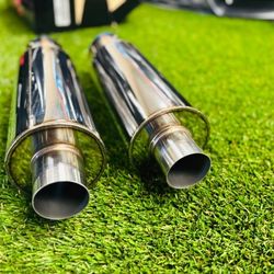 4" N1 Style Burn Tip Stainless Steel Racing Resonator Exhaust Muffler 2.5" Inlet