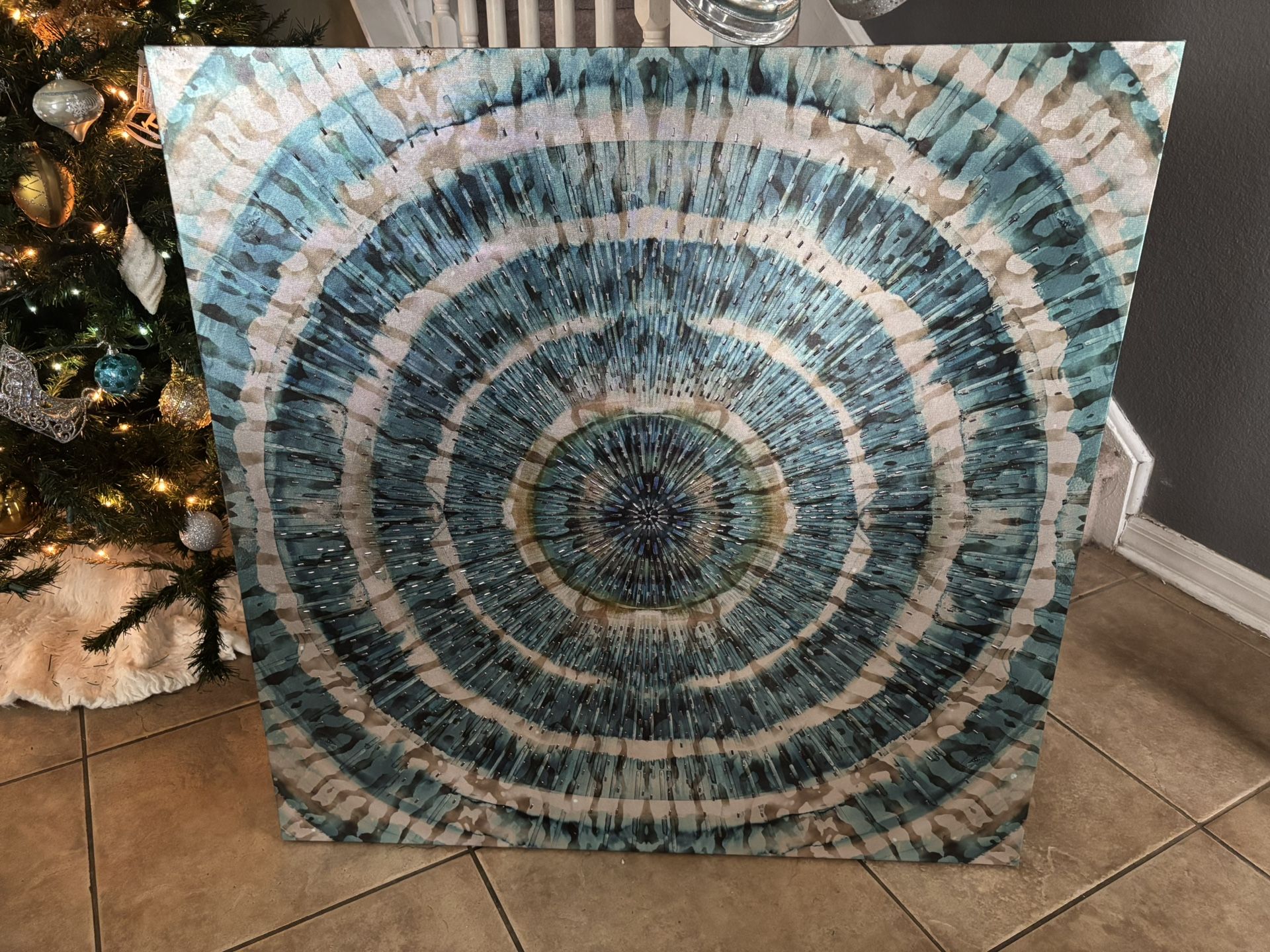 Kirklands home decor canvas Teal and gold 35x35