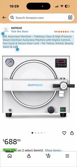 18L Autoclave Sterilizer – Tabletop Class N High Pressure Steam Sterilizer Autoclave Machine with Digital Control, Fast Cycle & Secure Door Lock – for