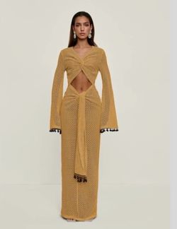 Andrea Iyamah Teri Crochet Cutout Maxi Dress – Mustard (NWT, Size M)