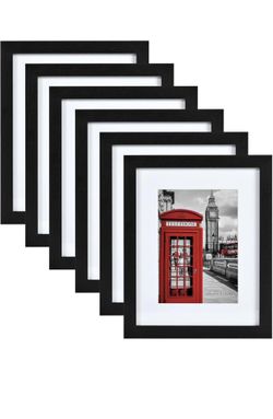 PEALSN 11x14 Picture Frame Set of 6, Display Pictures 8x10 with Mat or 11x14 without Mat for Wall Mo