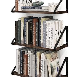 Set Of 3- 15.7” Long X 8” Deep Rustic Wood Floating Shelves Small Wall Shelf with Metal Bracket