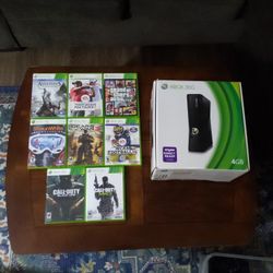 Xbox 360 4GB with 2 Controllers and Assorted Games