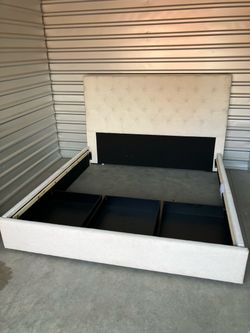 Cream King Platform Bed Frame