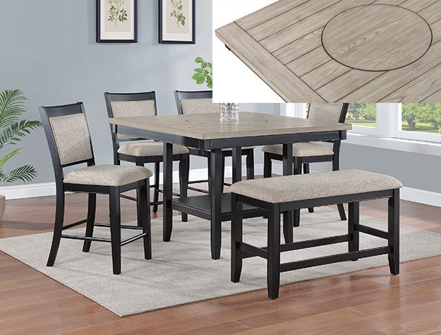 NEW 6pc Counter Height DINING Room SET Table Chairs Bench Lazy Suzan💥NO CREDIT NEEDED $10 Down