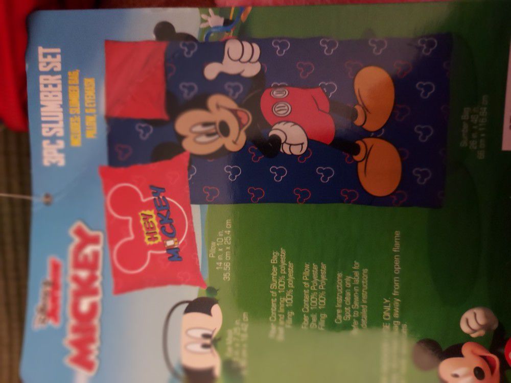 Disney Mickey Mouse 3 Piece Zippered Slumber Bag Set - Flamingo & Rainbow Area 
