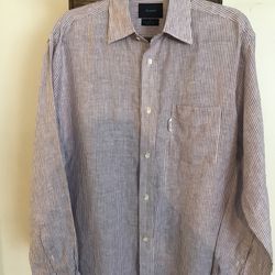Men’s Faconnable 100% Linen Purple And White Striped Dress/Casual Shirt - Size Medium (Fits Like A Large)