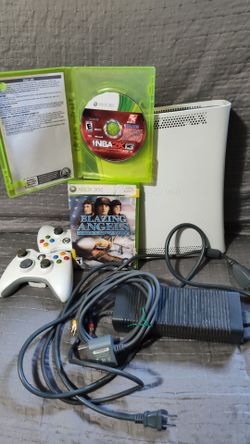 Xbox 360 console bundle fully working includes two controllers, two games, and all the cables - Microsoft video game console