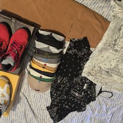 Shoes, hats, shirts, and pants