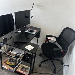 Black Wooden L Shape Desk & Office Chair 