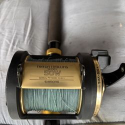 Shimano 50 Triton Offshore Reel Used Once With Brand New Custom Rod All Aftco Components.roller Guides And Angle Gimbal Butt . 