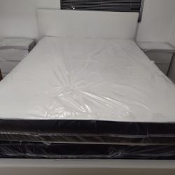 Bed Frame White Full Size (Matrimonial) New And Full Regular Mattress New 